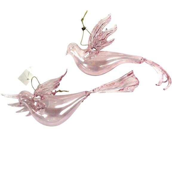 Dillard's Trimmings Pink Iridescent Clear Glass Bird Christmas Ornaments-Pair